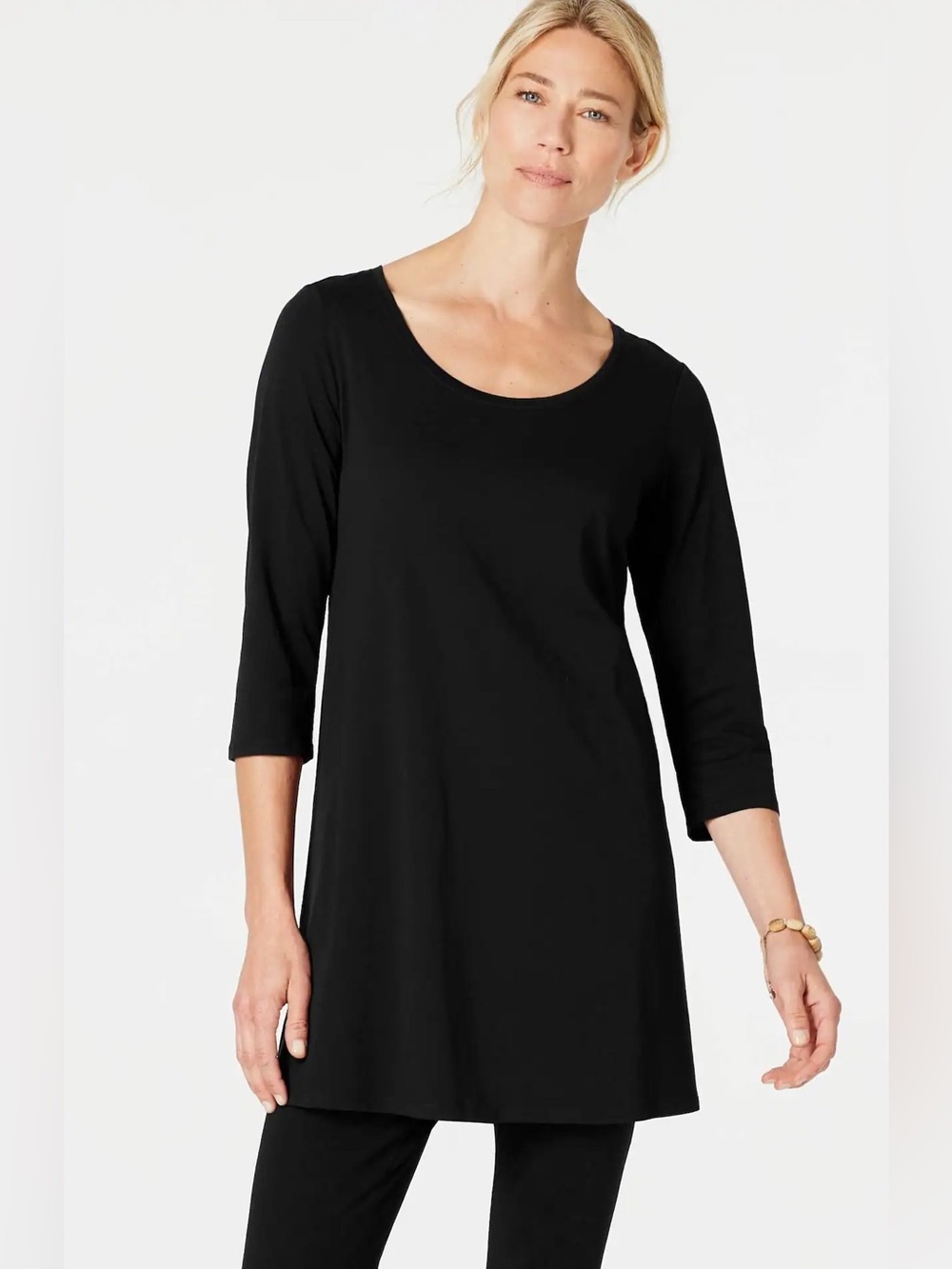 J Jill Pure Jill Ballet Sleeve Tunic Black Top Small Minimalist Classic NWT